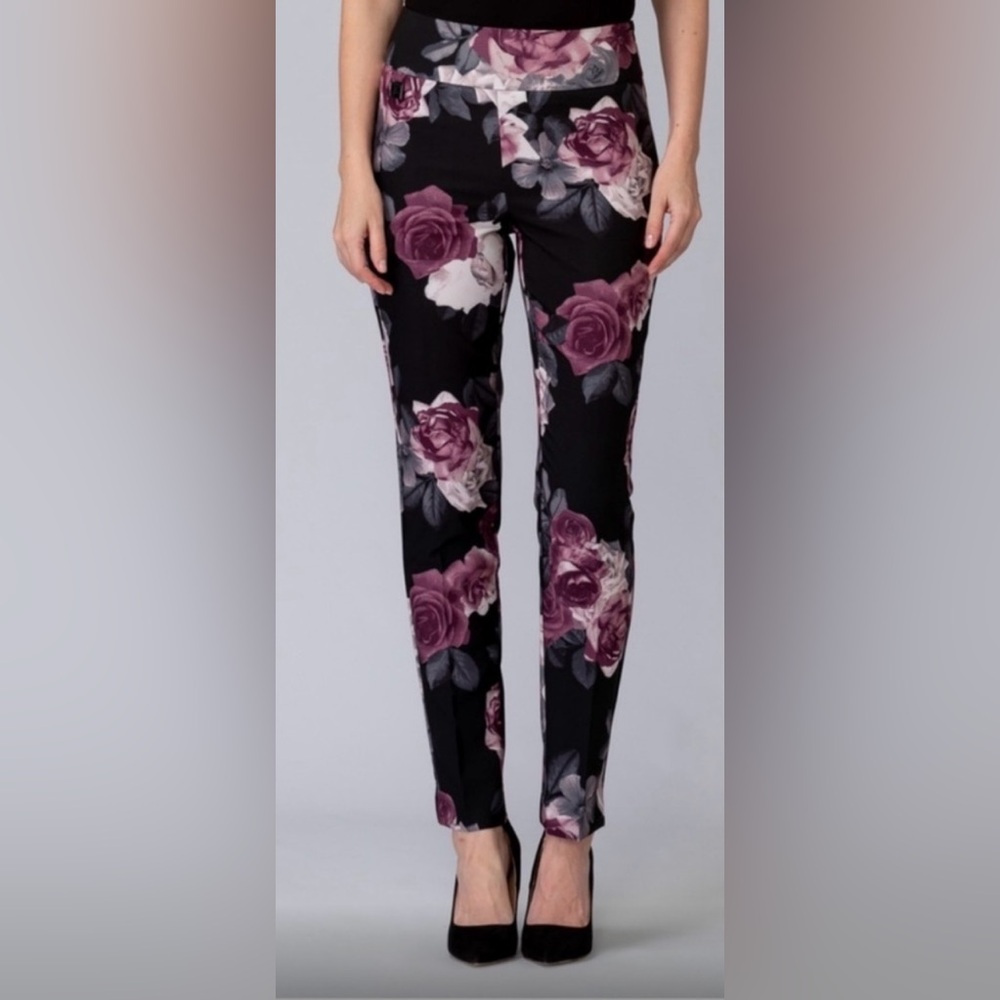 Joseph Ribkoff Black Ankle Pants with Floral Print